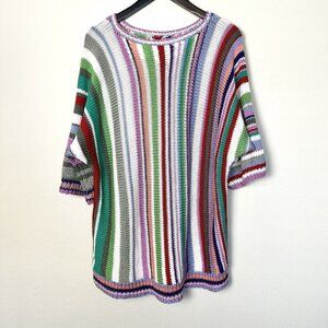 Handmade Hand Knit Sweater Rainbow Colorful Stripe Maximalist Size Large Boho‎